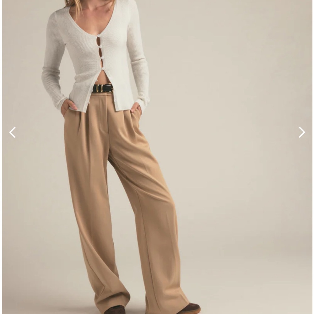 Favorite Daughter Tan Wide-Leg Trousers with Structured Waistband